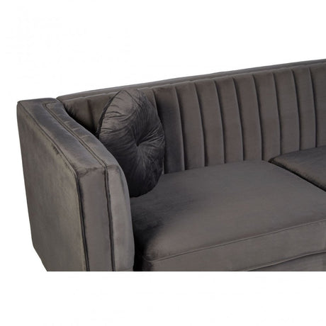Farah 3 Seat Grey Velvet Sofa, Eucalyptus Wood, Sponge, Wood, Grey
