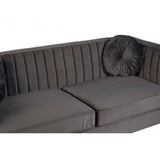 Farah 3 Seat Grey Velvet Sofa, Eucalyptus Wood, Sponge, Wood, Grey