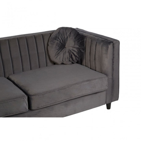 Farah 3 Seat Grey Velvet Sofa, Eucalyptus Wood, Sponge, Wood, Grey