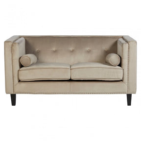 Flick 2 Seat Mink Velvet Sofa, Eucalyptus Wood, Wood, Cream