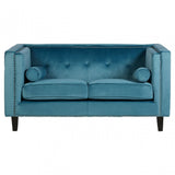Flick 2 Seat Blue Velvet Sofa, Eucalyptus Wood, Wood, Blue