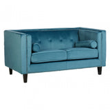 Flick 2 Seat Blue Velvet Sofa, Eucalyptus Wood, Wood, Blue