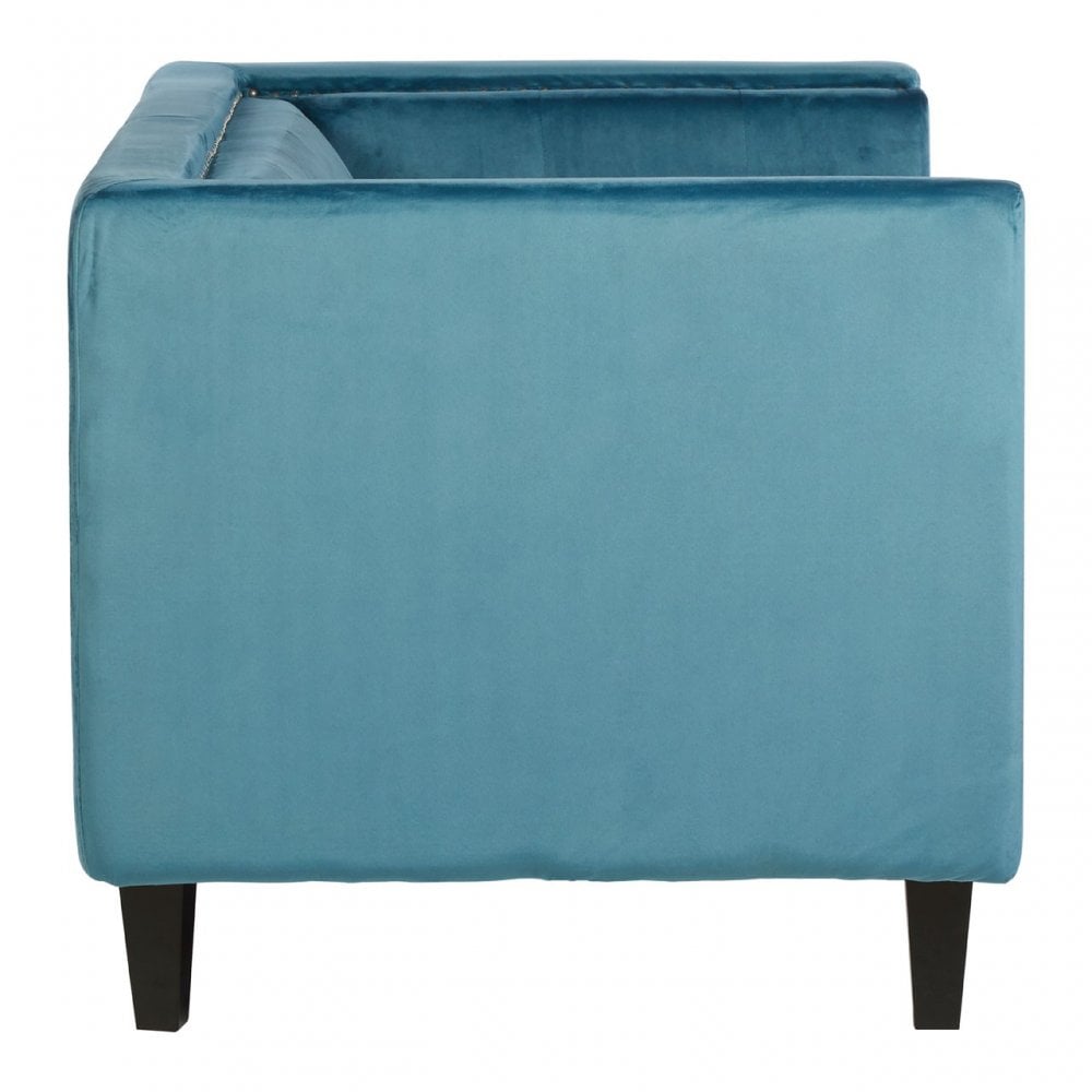Flick 2 Seat Blue Velvet Sofa, Eucalyptus Wood, Wood, Blue