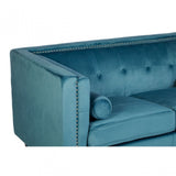 Flick 2 Seat Blue Velvet Sofa, Eucalyptus Wood, Wood, Blue
