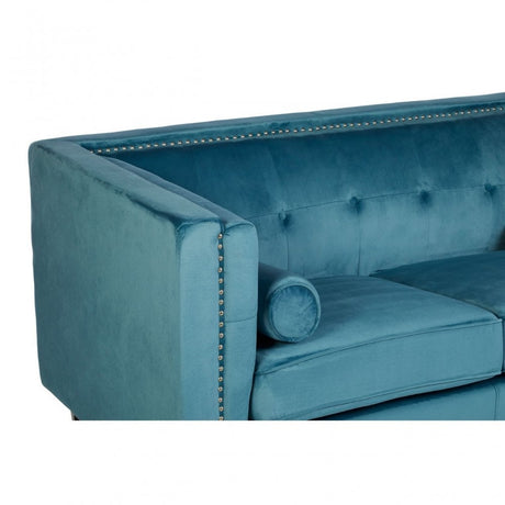 Flick 2 Seat Blue Velvet Sofa, Eucalyptus Wood, Wood, Blue