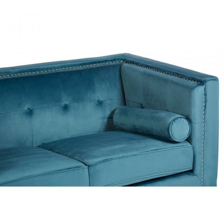 Flick 2 Seat Blue Velvet Sofa, Eucalyptus Wood, Wood, Blue
