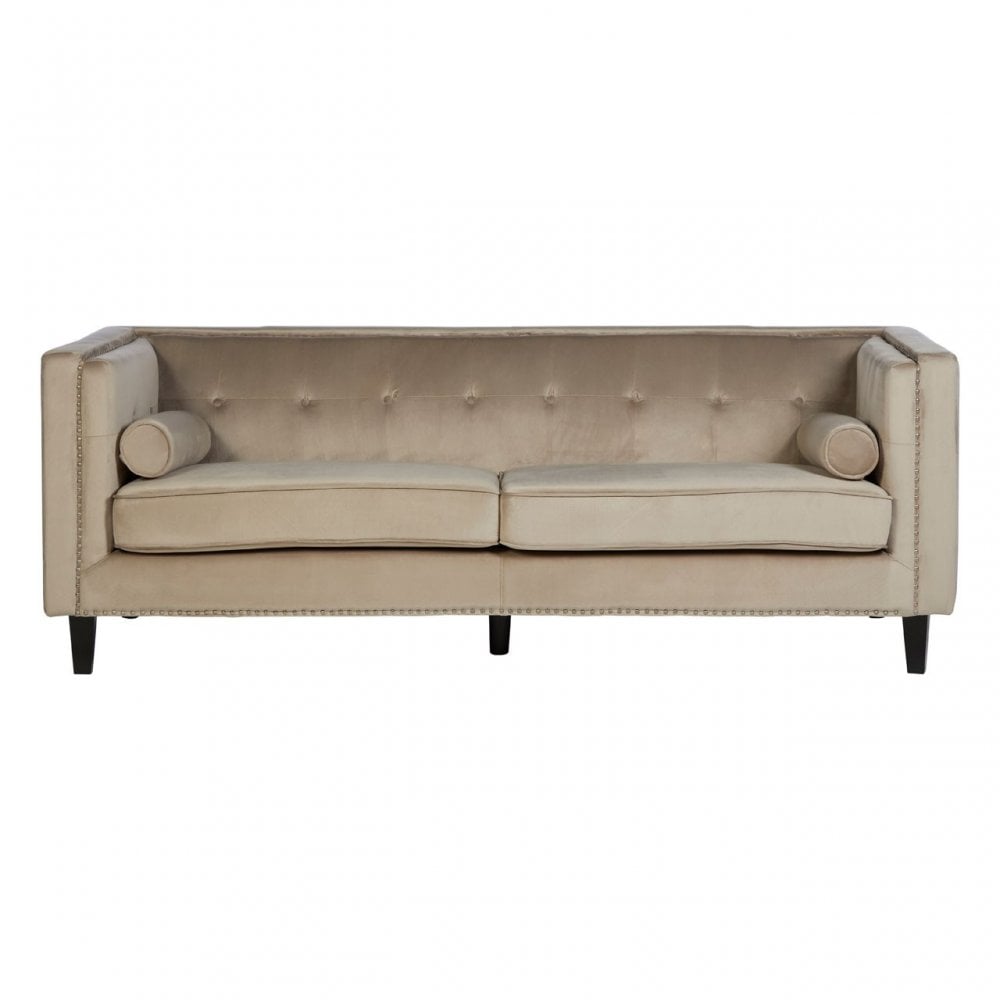 Flick 3 Seat Mink Velvet Sofa, Eucalyptus Wood, Wood, Cream