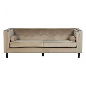 Flick 3 Seat Mink Velvet Sofa, Eucalyptus Wood, Wood, Cream