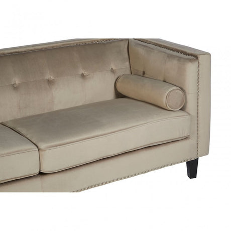 Flick 3 Seat Mink Velvet Sofa, Eucalyptus Wood, Wood, Cream