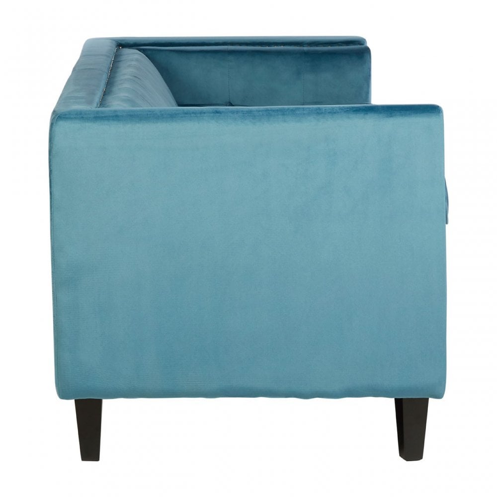 Flick 3 Seat Blue Velvet Sofa, Eucalyptus Wood, Wood, Blue