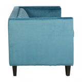 Flick 3 Seat Blue Velvet Sofa, Eucalyptus Wood, Wood, Blue