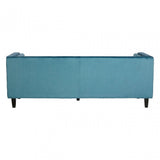 Flick 3 Seat Blue Velvet Sofa, Eucalyptus Wood, Wood, Blue