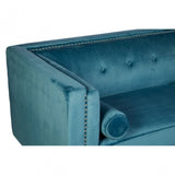 Flick 3 Seat Blue Velvet Sofa, Eucalyptus Wood, Wood, Blue