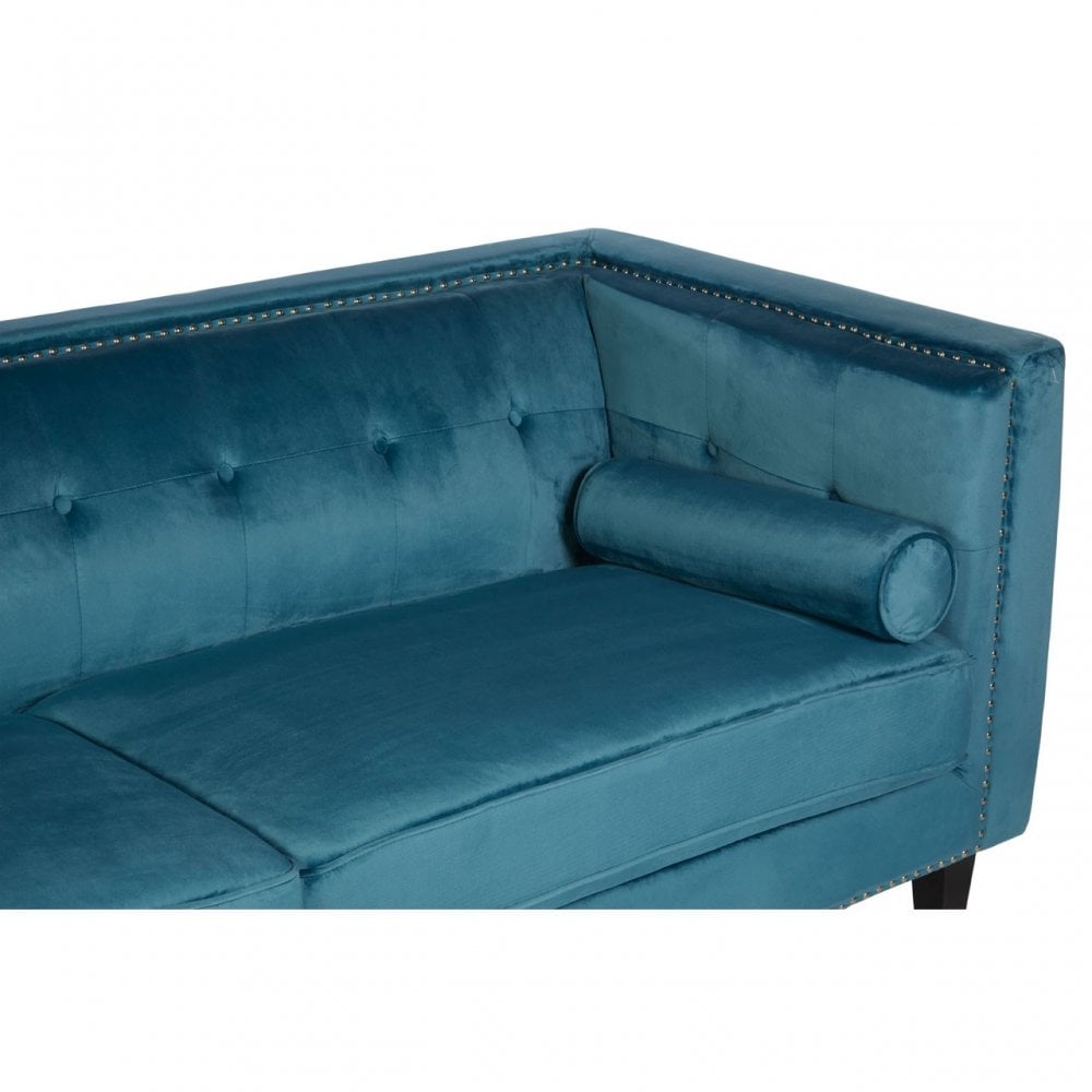 Flick 3 Seat Blue Velvet Sofa, Eucalyptus Wood, Wood, Blue