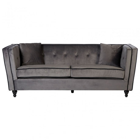 Ferris Grey Velvet 3 Seat Sofa, Eucalyptus Wood, Wood, Grey