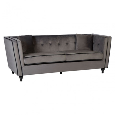 Ferris Grey Velvet 3 Seat Sofa, Eucalyptus Wood, Wood, Grey