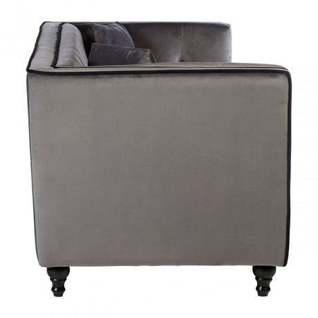 Ferris Grey Velvet 3 Seat Sofa, Eucalyptus Wood, Wood, Grey