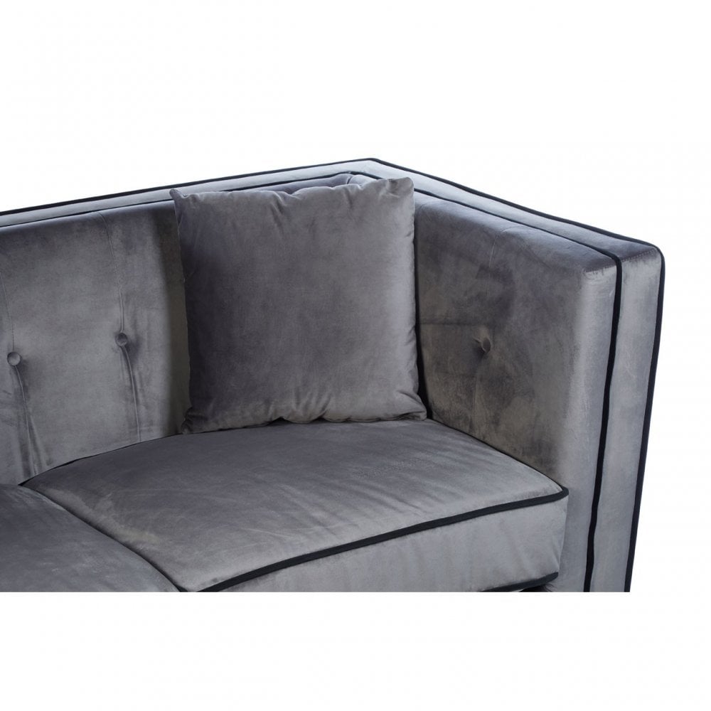 Ferris Grey Velvet 3 Seat Sofa, Eucalyptus Wood, Wood, Grey