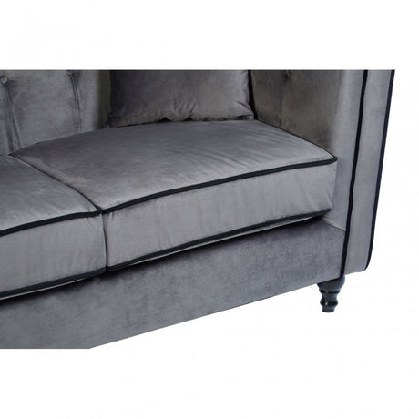 Ferris Grey Velvet 3 Seat Sofa, Eucalyptus Wood, Wood, Grey