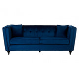 Ferris Navy Velvet 3 Seat Sofa, Eucalyptus Wood, Wood, Blue