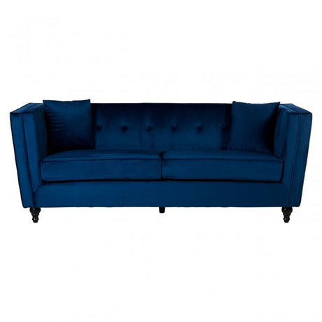 Ferris Navy Velvet 3 Seat Sofa, Eucalyptus Wood, Wood, Blue