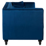 Ferris Navy Velvet 3 Seat Sofa, Eucalyptus Wood, Wood, Blue