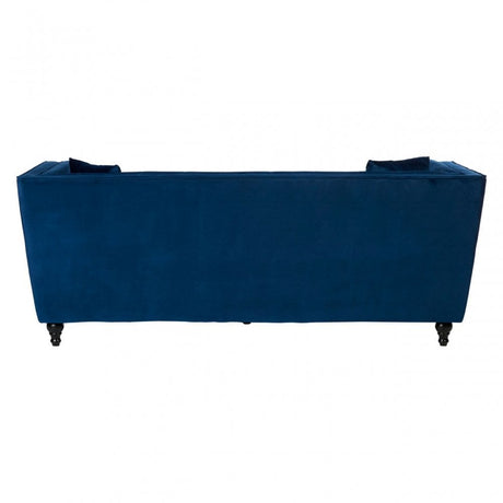 Ferris Navy Velvet 3 Seat Sofa, Eucalyptus Wood, Wood, Blue
