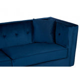 Ferris Navy Velvet 3 Seat Sofa, Eucalyptus Wood, Wood, Blue