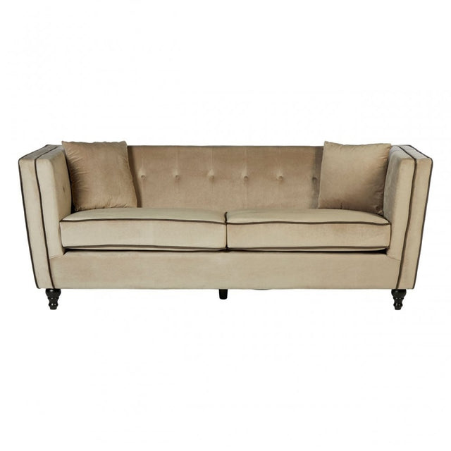 Ferris Mink Velvet 3 Seat Sofa, Eucalyptus Wood, Wood, Beige