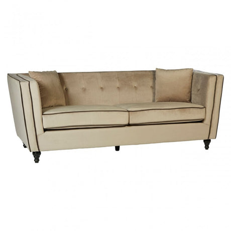 Ferris Mink Velvet 3 Seat Sofa, Eucalyptus Wood, Wood, Beige
