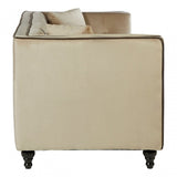 Ferris Mink Velvet 3 Seat Sofa, Eucalyptus Wood, Wood, Beige