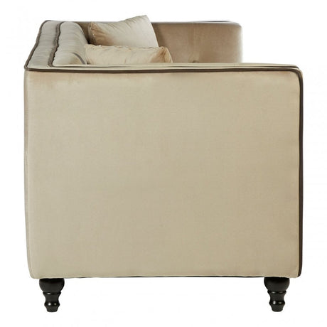 Ferris Mink Velvet 3 Seat Sofa, Eucalyptus Wood, Wood, Beige