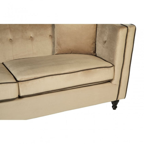 Ferris Mink Velvet 3 Seat Sofa, Eucalyptus Wood, Wood, Beige