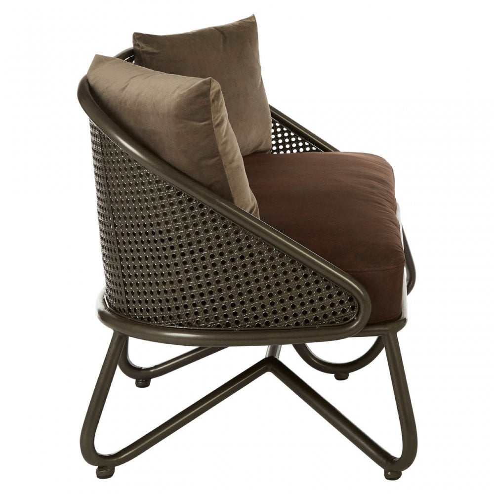 Ranch Foundry Style 2 Seat Sofa with Curved Legs, Iron, Sponge, Brown