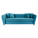 Riva Cyan Velvet 3 Seat Sofa with Tufted Detail and Pine Wood Legs
