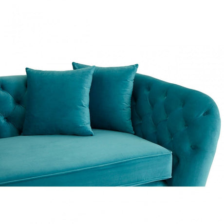 Riva Cyan Velvet 3 Seat Sofa with Tufted Detail and Pine Wood Legs