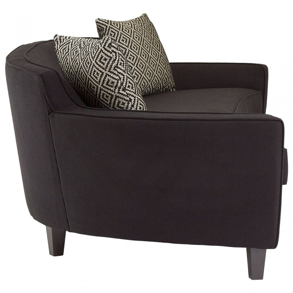 Rania Black Dimity Fabric 3 Seat Sofa, Wood, Pine Wood, Plywood, Black