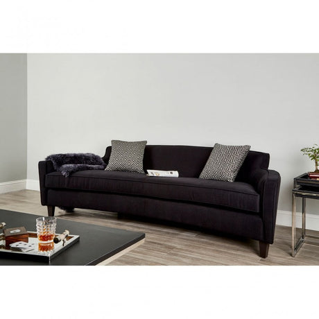 Rania Black Dimity Fabric 3 Seat Sofa, Wood, Pine Wood, Plywood, Black