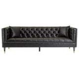 Raven Black Faux Leather 3 Seat Sofa, Wood, Pine Wood, Plywood, Black