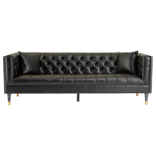 Raven Black Faux Leather 3 Seat Sofa, Wood, Pine Wood, Plywood, Black