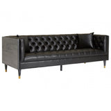 Raven Black Faux Leather 3 Seat Sofa, Wood, Pine Wood, Plywood, Black
