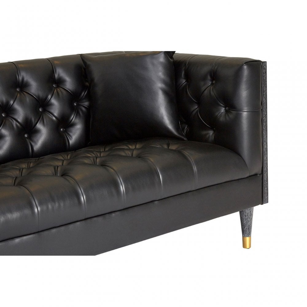 Raven Black Faux Leather 3 Seat Sofa, Wood, Pine Wood, Plywood, Black