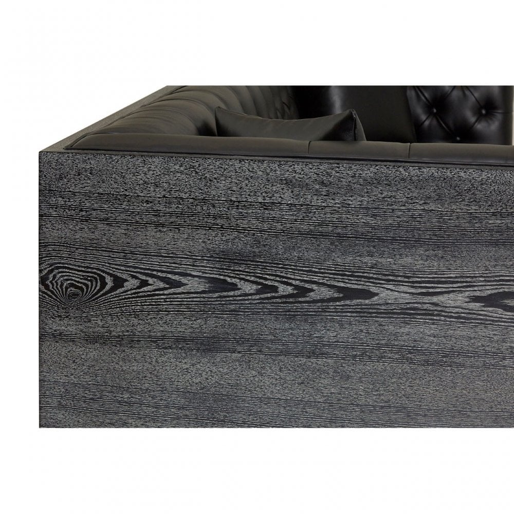 Raven Black Faux Leather 3 Seat Sofa, Wood, Pine Wood, Plywood, Black