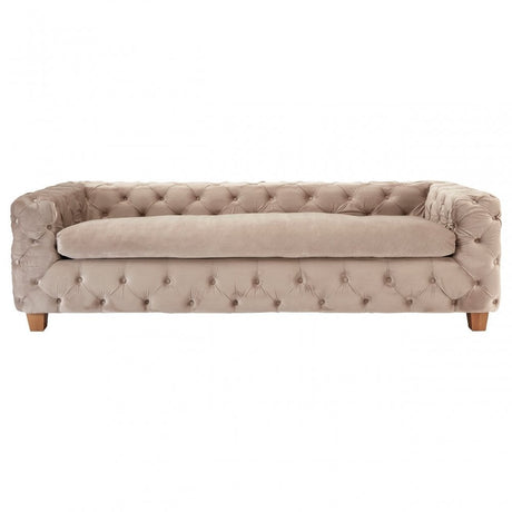 Ophelia Coffee Velvet 3 Seat Sofa, Foam, Oak Wood, Wood, Brown