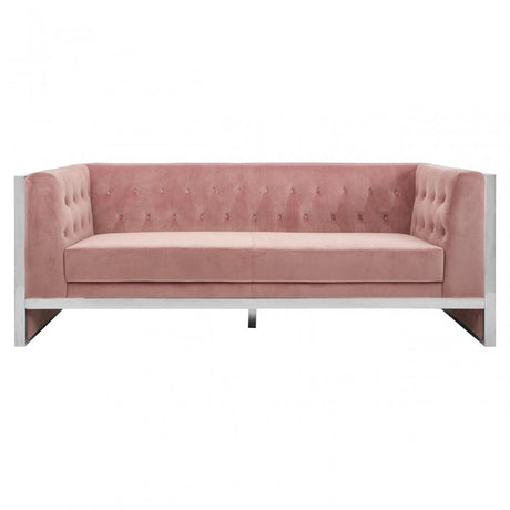 Chiqui 3 Seat Pink Velvet Sofa, Stainless Steel, Pink