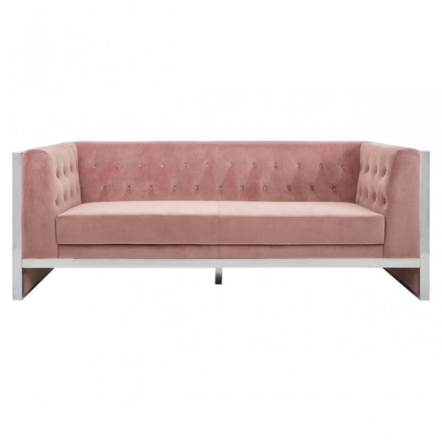 Chiqui 3 Seat Pink Velvet Sofa, Stainless Steel, Pink