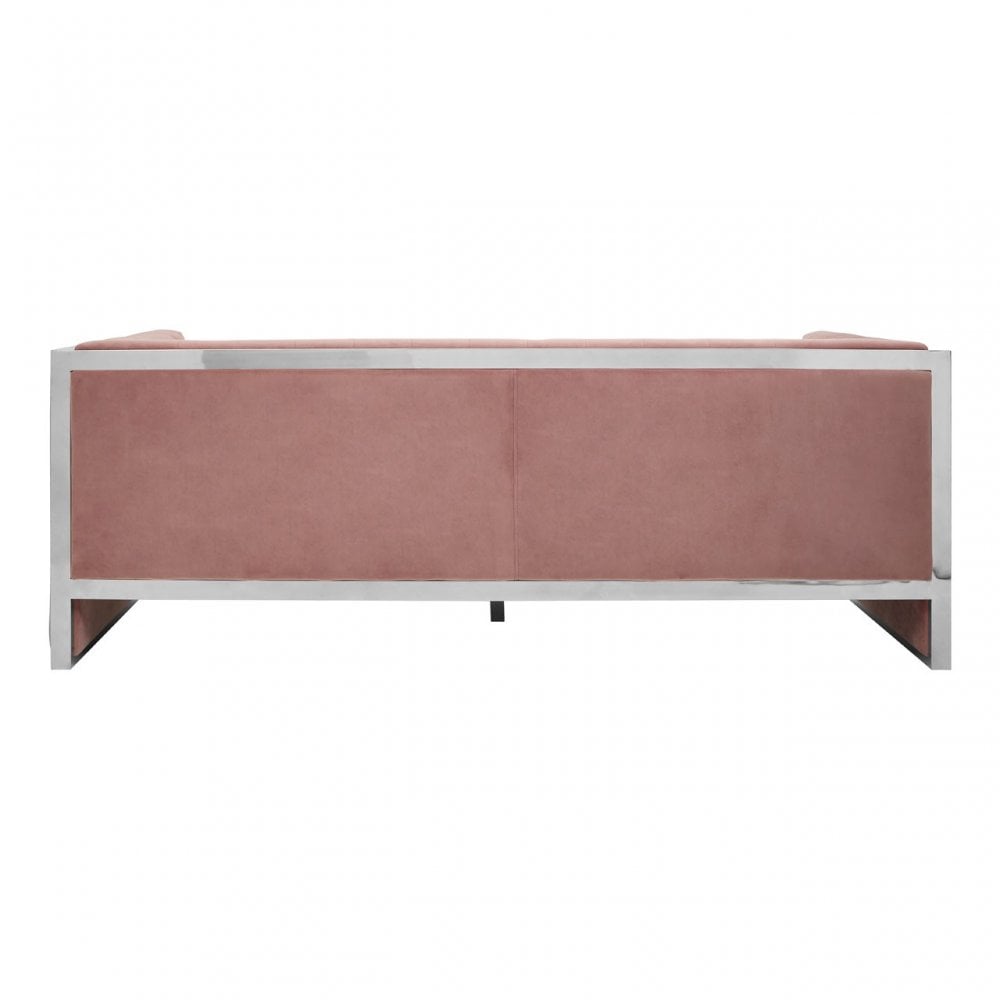 Chiqui 3 Seat Pink Velvet Sofa, Stainless Steel, Pink