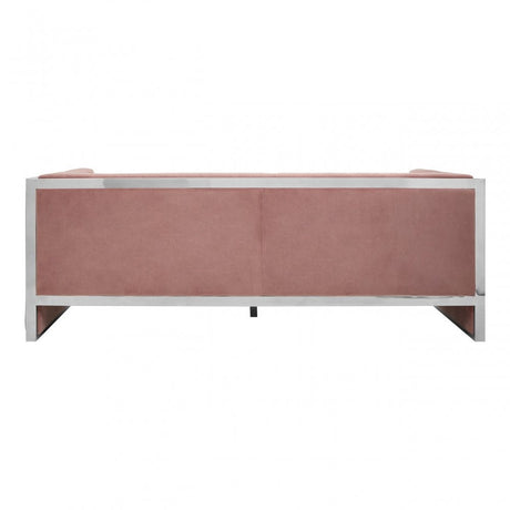Chiqui 3 Seat Pink Velvet Sofa, Stainless Steel, Pink