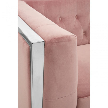 Chiqui 3 Seat Pink Velvet Sofa, Stainless Steel, Pink