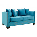 Sofia 2 Seater Cyan Blue Velvet Sofa, Foam, Plywood, Wood, Blue